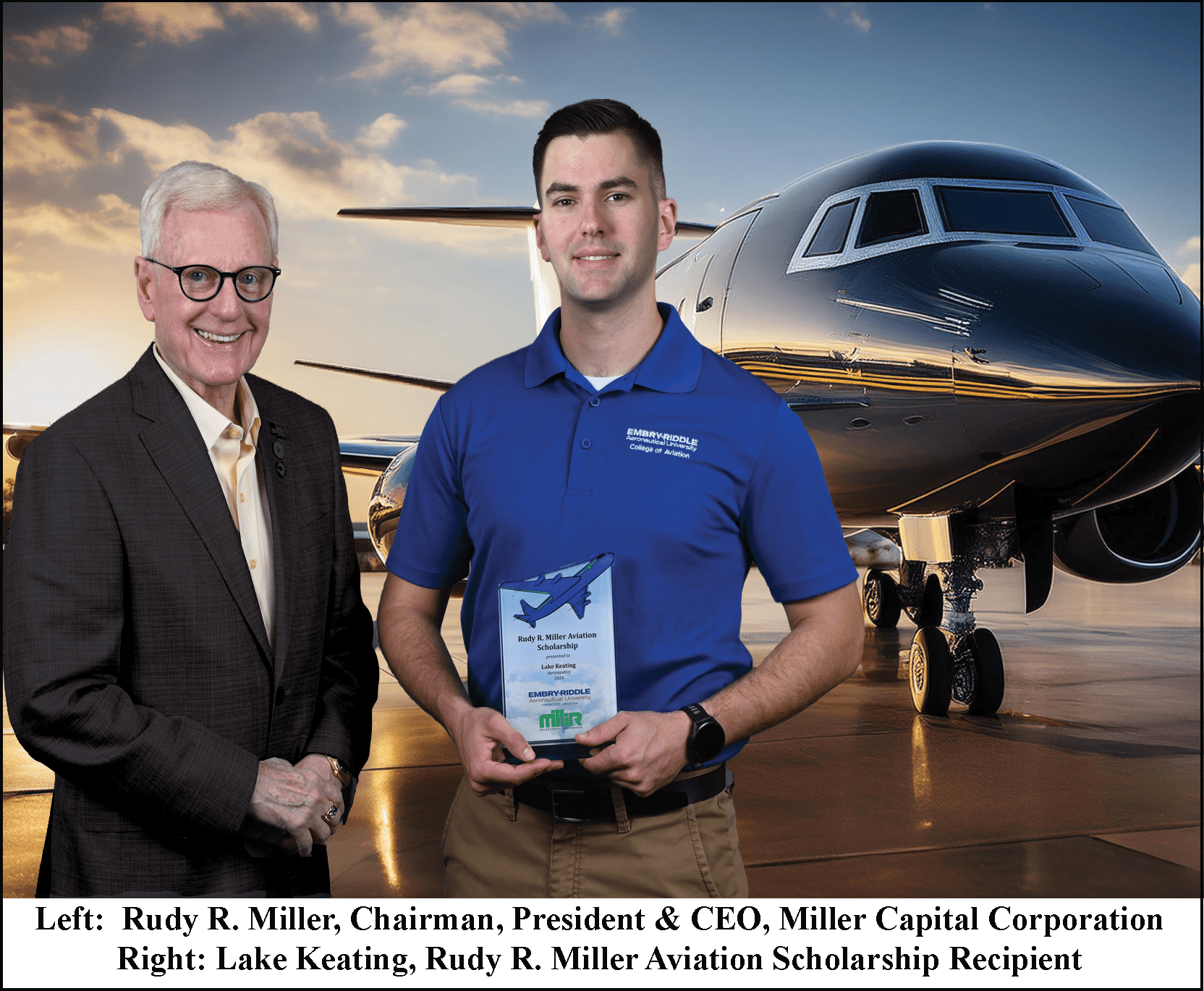 Rudy R. Miller Awards Aviation Scholarship to Lake Keating, Senior at Embry-Riddle Aeronautical University, College of Aviation, Prescott, Arizona Campus